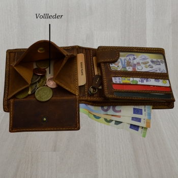 flevado Jäger Geldbeutel mit RFID Schutz Leder Geldbörse Portemonnaie mit Hirsch Druck Querformat mit RFID Schutz